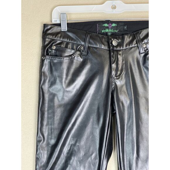 TRIPP NYC Pants Womens 3 Black Faux Leather Straight Leg Embroidered Back Pocket - Picture 3 of 14